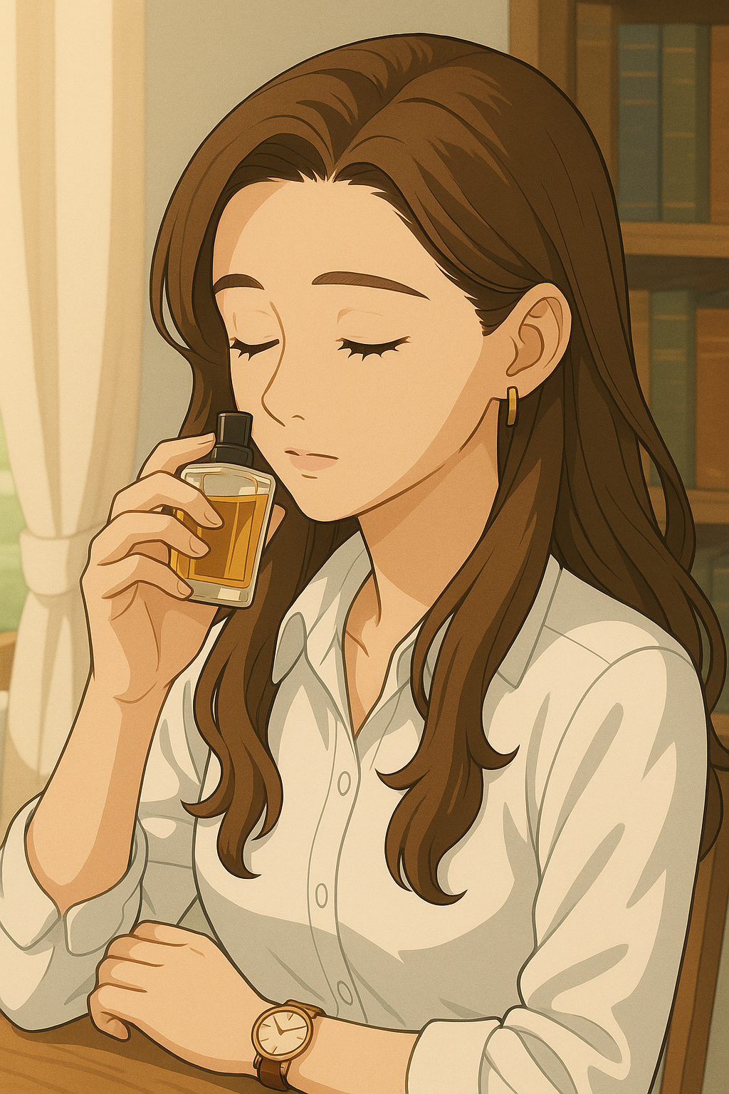 &ldquo;향기를 맡으며 과거의 감정과 기억을 떠올리는 여성 &ndash; 감정과 향의 연결&rdquo;