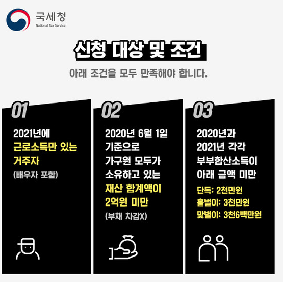 신청 대상 기준 및 조건
