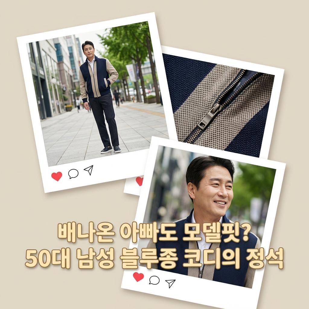 남성 블루종 50대 아빠 봄옷 선물 배나온 중년 날씬해 보이는 코디