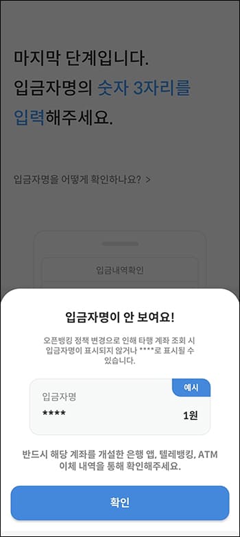 입금자명 입력