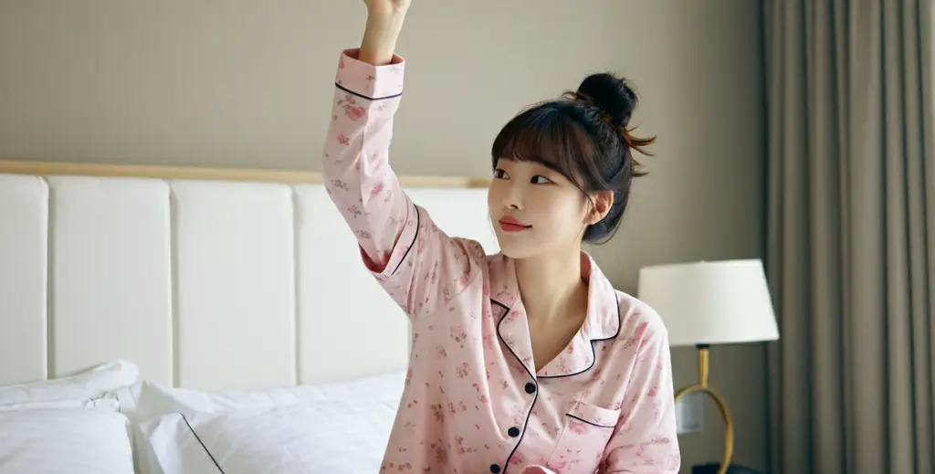 침대에서 일어나는 여성