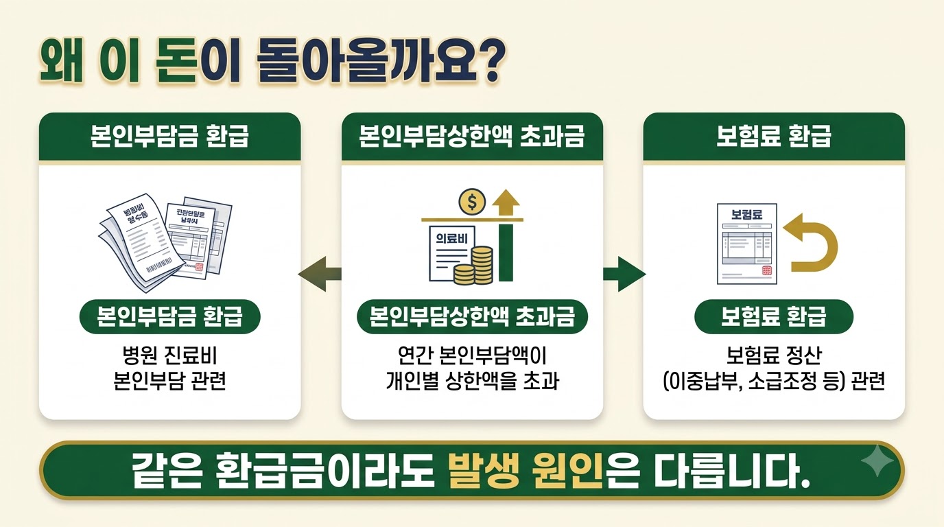 건강보험 환급금 발생원인에 따른 유형 비교