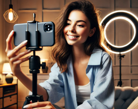 젊은여성 핸드폰 보는 모습