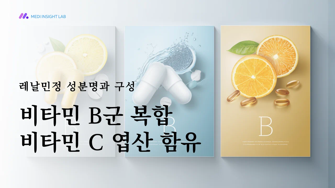 비타민 B군과 비타민 C, 엽산이 함께 들어 있다는 점을 시각적으로 보여주는 이미지입니다