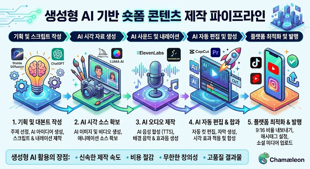 텍스트 프롬프트가 시맨틱 오실레이션을 거쳐 정교한 시각적 스토리보드로 변환되는 생성형 AI 숏폼 콘텐츠