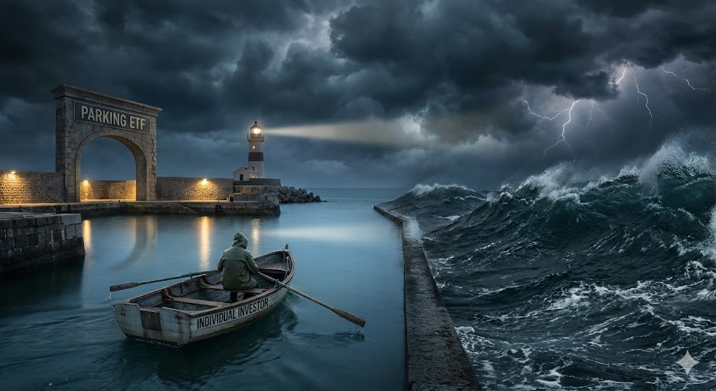 거친 파도를 피해 안전한 항구(파킹형 ETF)로 닻을 내리는 개인 투자자의 배