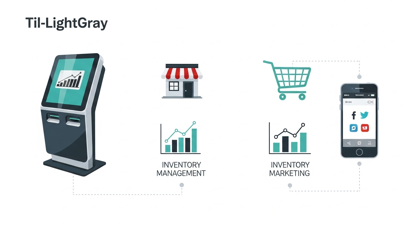 소상공인을 위한 키오스크, 온라인 마케팅, 재고 관리 시스템 등 다양한 디지털 솔루션 아이콘
