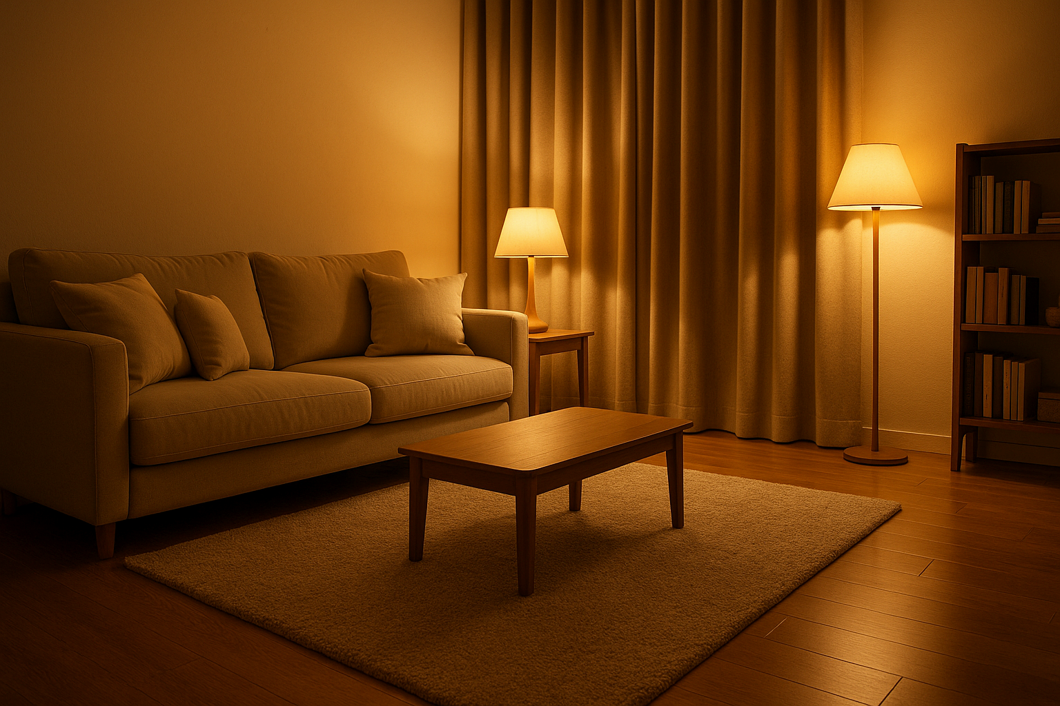 겨울철 거실 바닥에 러그가 깔린 모습