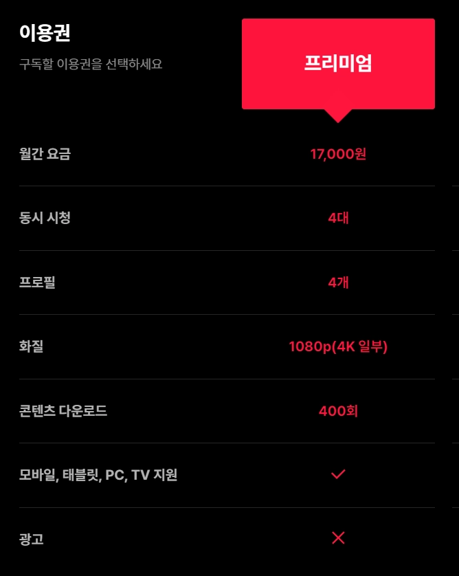 티빙-요금제-스탠다드-광고형-스탠다드-프리미엄-가격