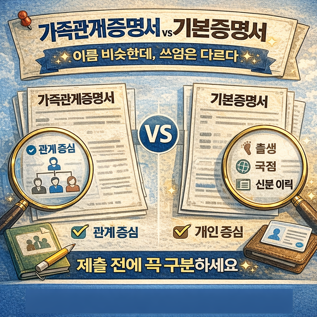 가족관계증명서와 기본증명서의 차이점은 무엇인가요