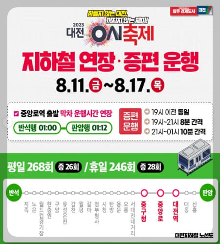 대전 0시 축제 지하철 연장