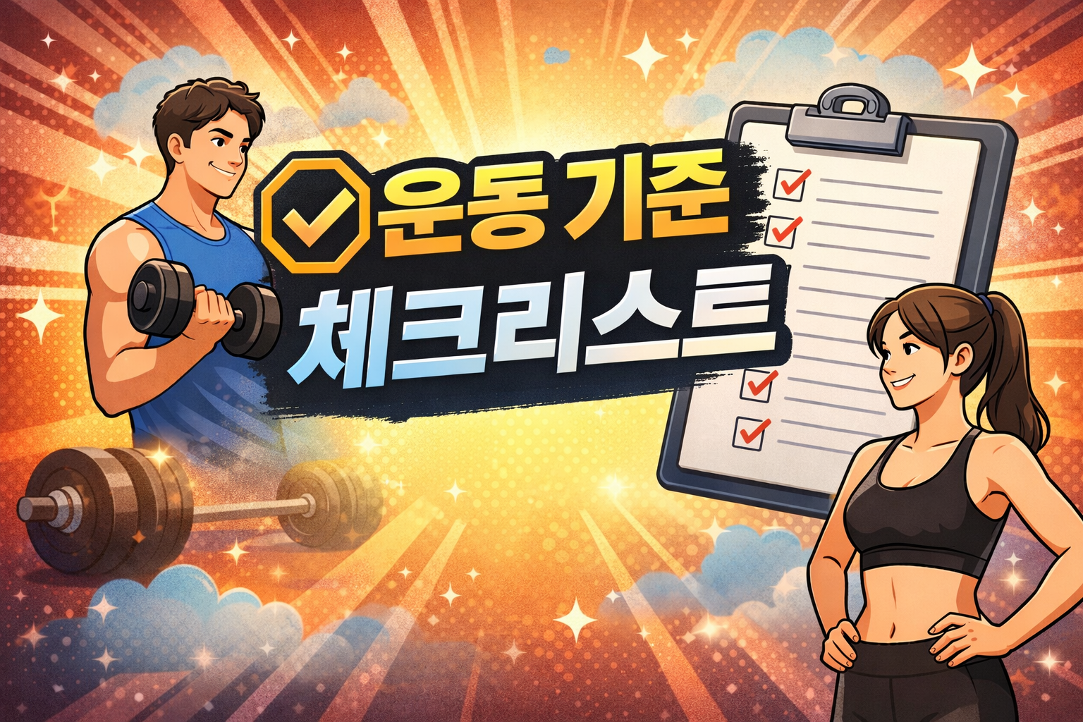 운동 강도와 볼륨, 회복 기준을 체크리스트 형태로 보여주는 운동 기준 썸네일 이미지