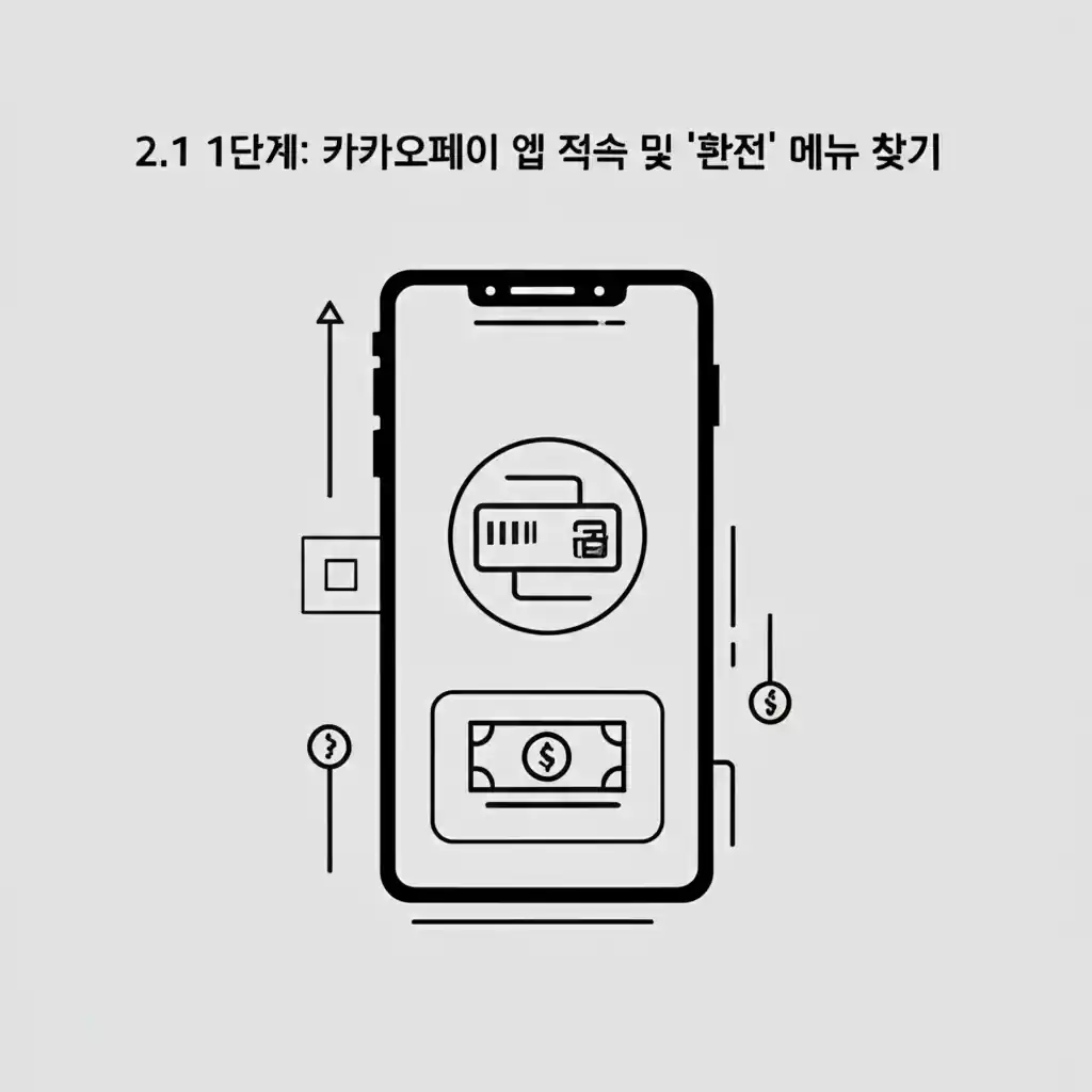 카카오페이 앱 접속 후 환전 메뉴를 찾는 화면. 당일 환전 방법 1단계.