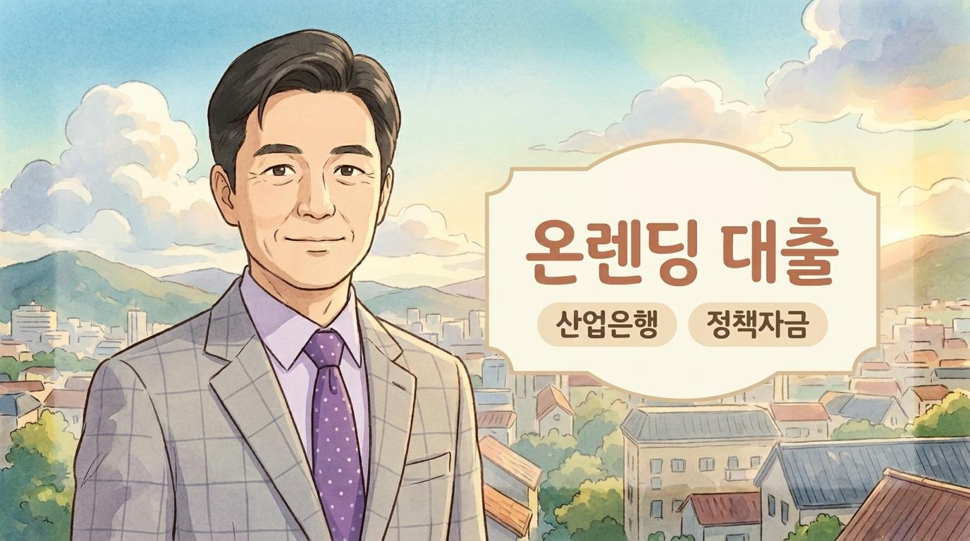 푸르다허브 이두규대표- 아바타 일러스트 중소벤처기업부 주관 산업은행 정책자금 온렌딩 대출에 대하여 설명하는 모습
