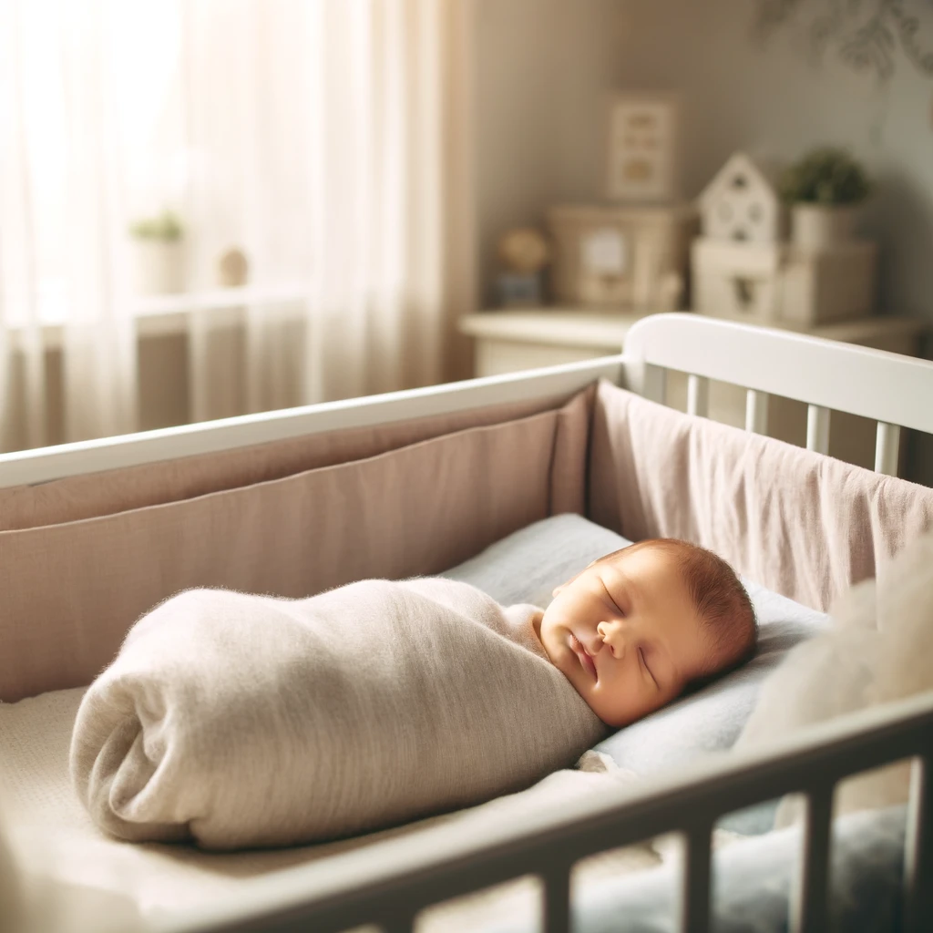 침대에서 자는 아기