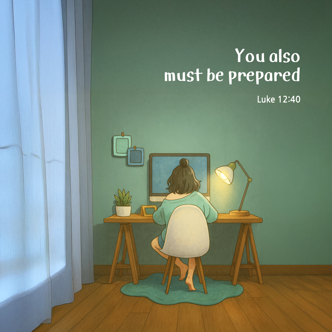 You also must be prepared. (Luke 12:40) by pieonane Daily Bible quote image