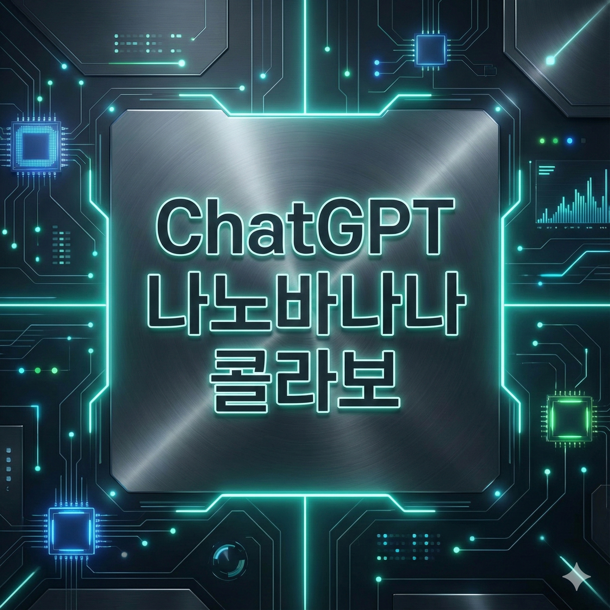 ChatGPT 나노바나나 콜라보 문구가 중앙에 배치된 네온 테크 스타일 AI 썸네일 이미지