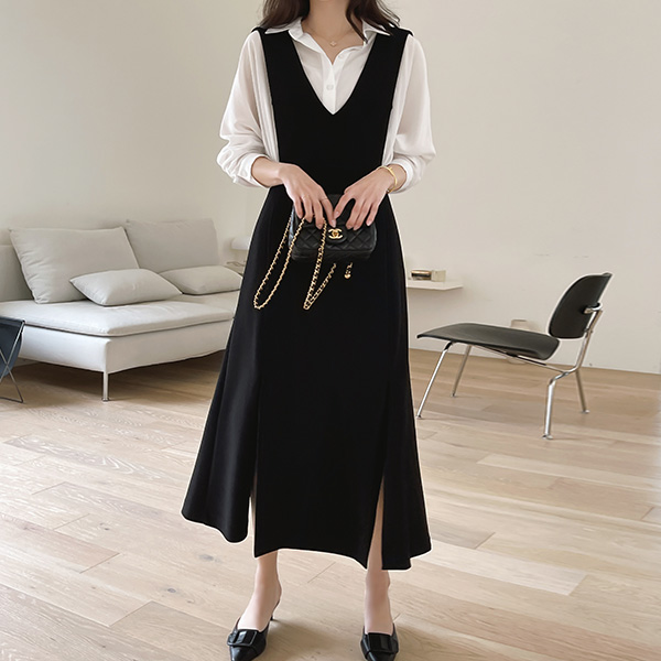 아뜨랑스 더블 V 서스펜더 원피스 OP10975