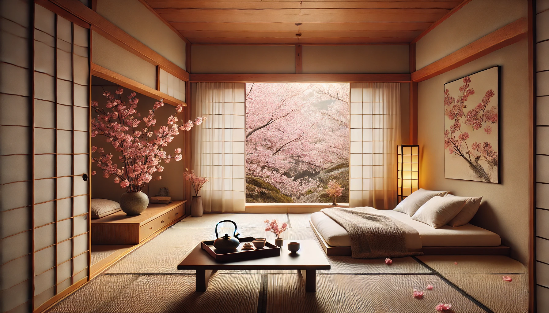 일본 벚꽃 시즌 호텔 창밖 풍경