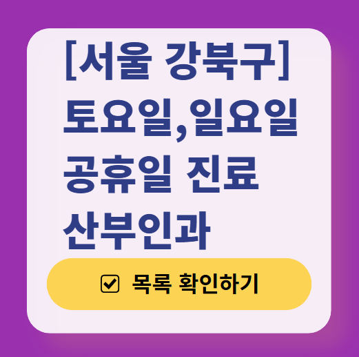 서울 강북구 일요일 진료 산부인과 목록 ❘ 토요일 주말 공휴일 야간 문 여는 병원 리스트