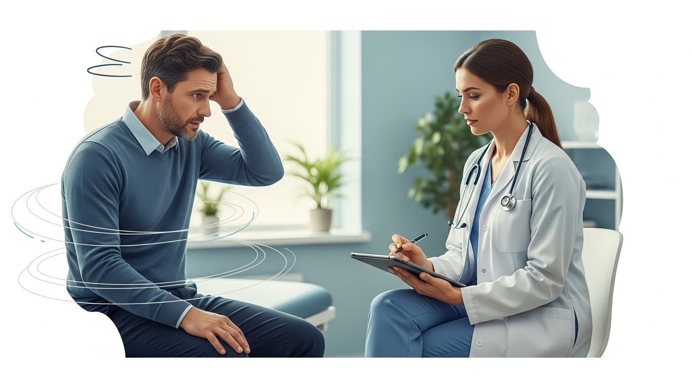 Warning signs illustration for dizziness that needs medical attention