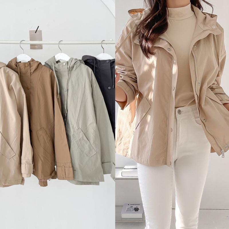 여성봄점퍼 사파리 바람막이 바스락 후드 야상점퍼 간절기아우터