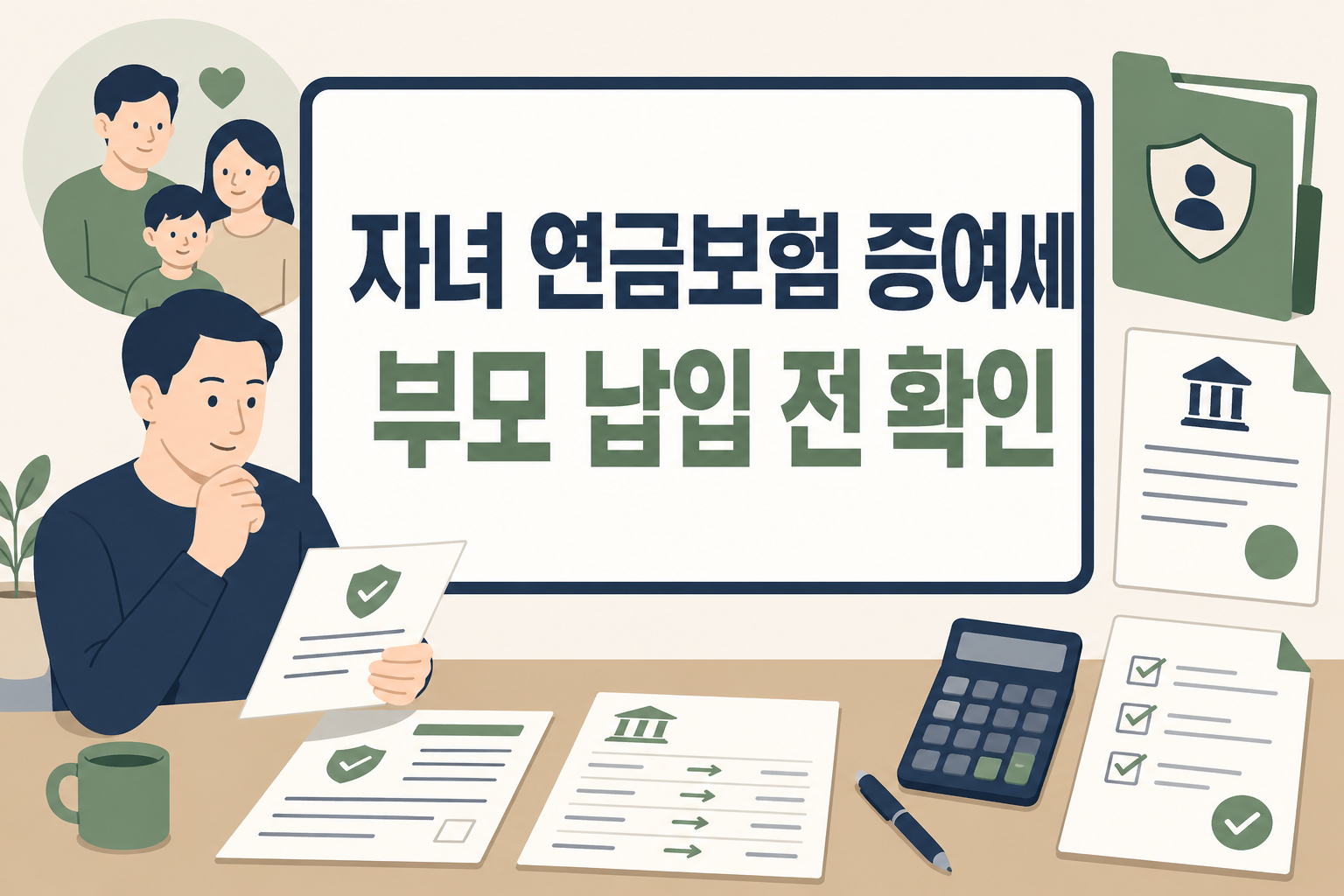 자녀 연금보험 부모가 납입하면 증여세 신고해야 할까를 확인할 때 계약자와 수익자, 부모 납입 여부를 먼저 살펴보도록 안내하는 썸네일 이미지