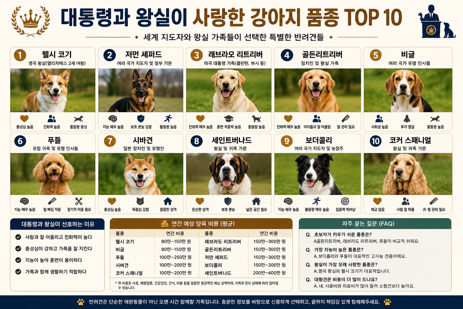 대통령과 왕실이 선택한 강아지 품종 TOP 10