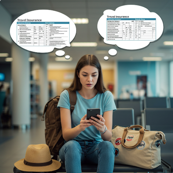 여성 보험대해 여행사와 직접가입을 고민하는 여성의 모습