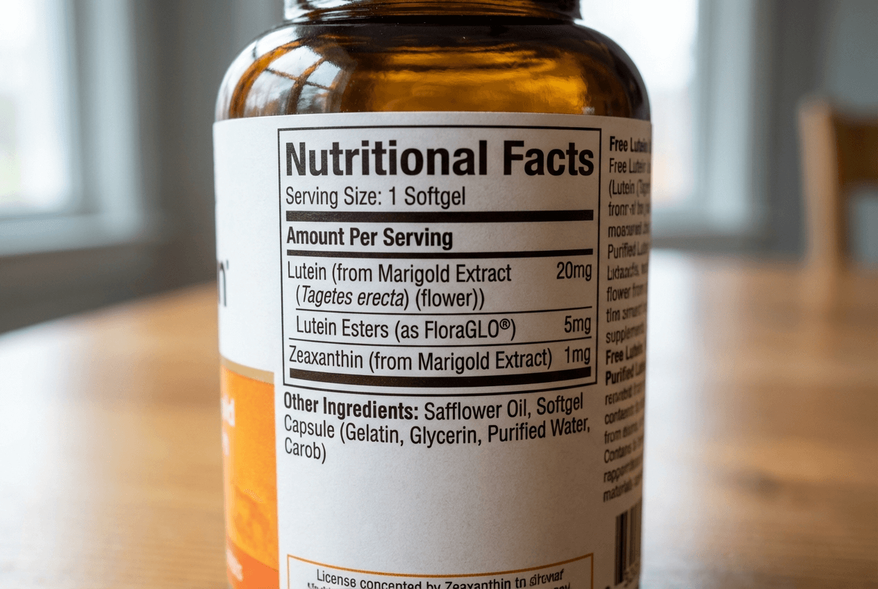 루테인 영양제 라벨에 표기된 성분 정보를 확대한 사진