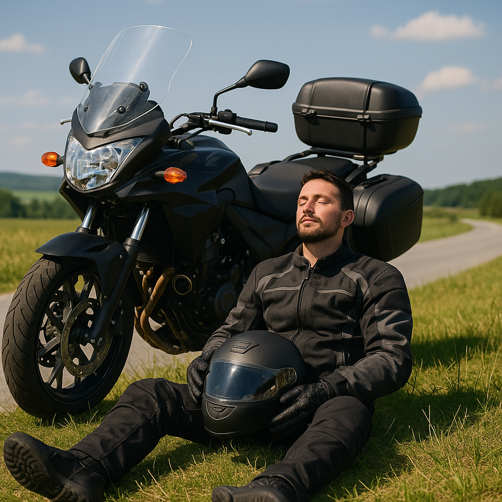 장거리 라이딩 중 휴식중인 라이더