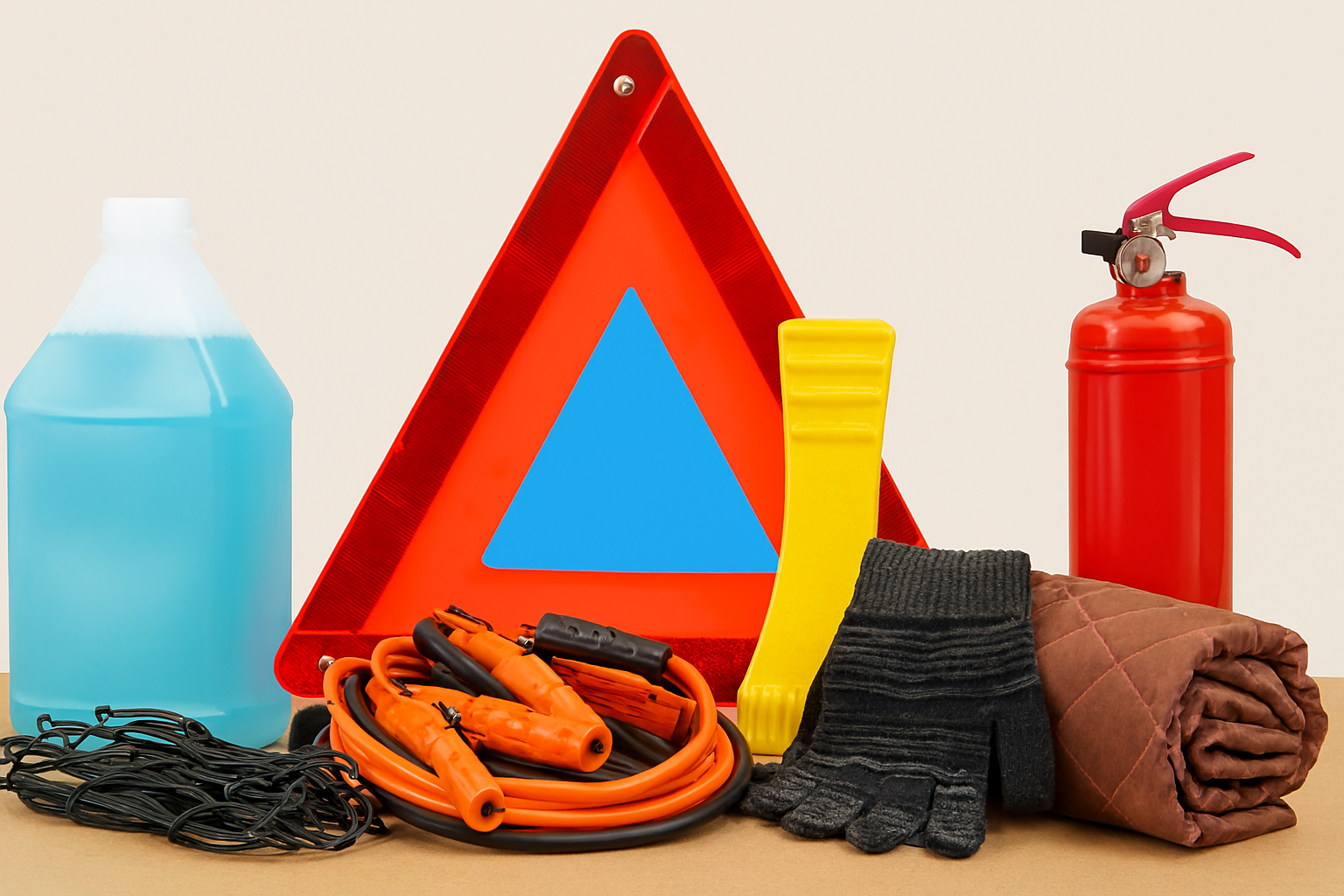 겨울철 차량 응급 키트 필수품을 모아 둔 이미지