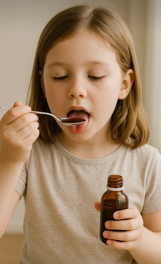 약 먹는 어린이 모습