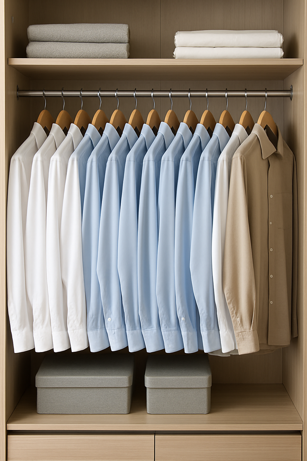구김없는 셔츠가 걸려있는 옷장