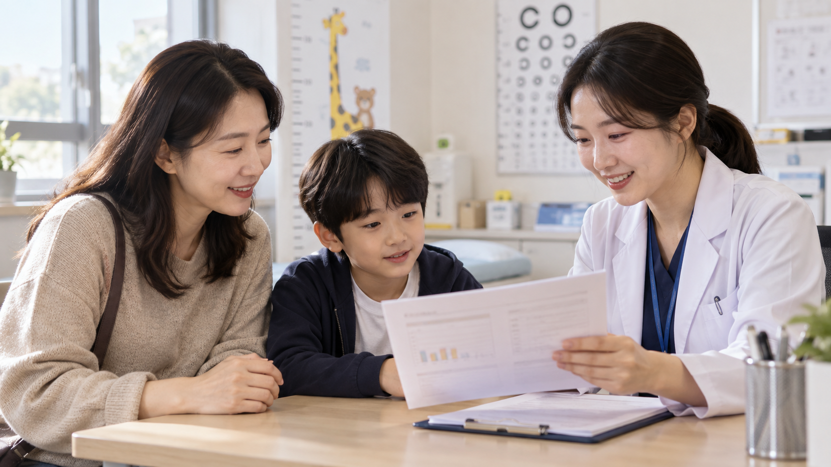 학생 건강검진 결과표에서 재검 안내를 받았을 때, 부모 확인 순서 상황에서 부모와 아이가 실제로 대처하는 생활 장면