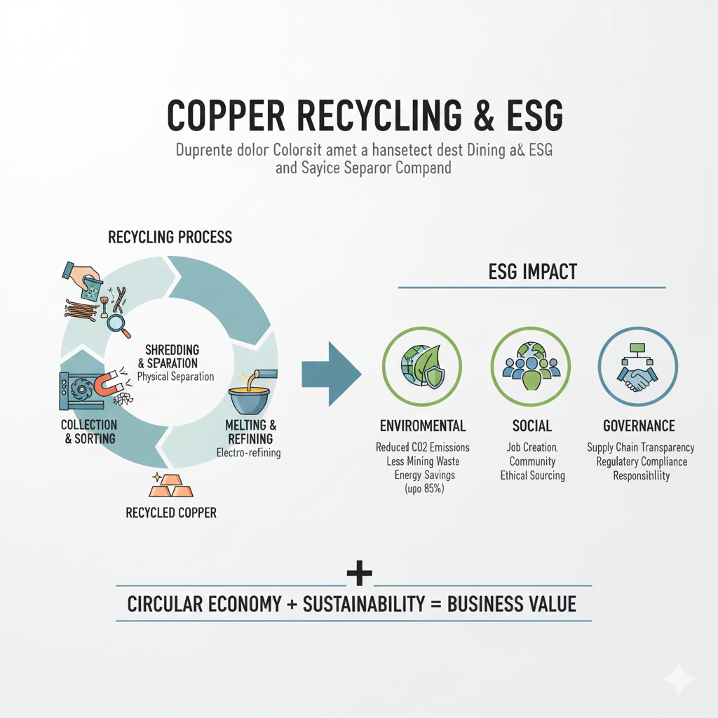 구리 리사이클링 공정 과정과 ESG 경영의 상관관계 인포그래픽