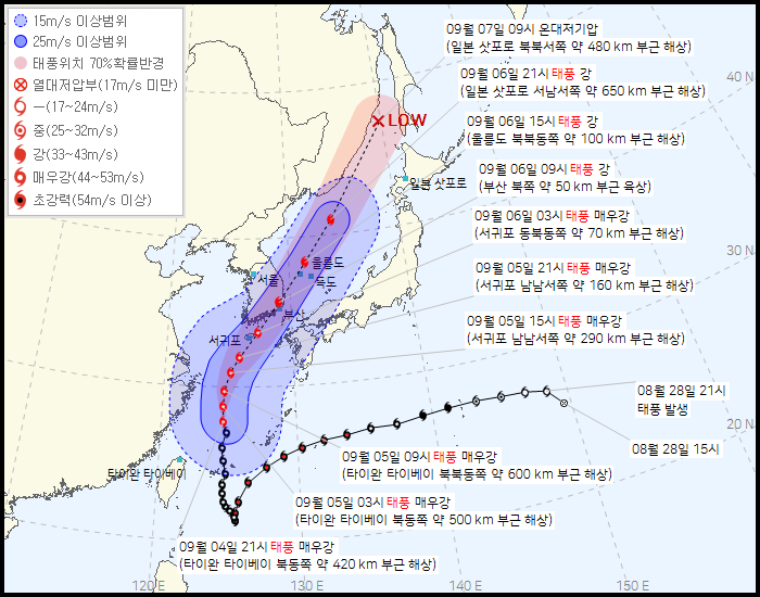 태풍 &#39;힌남노&#39; 이동방향 예상 (출처 : 기상청)