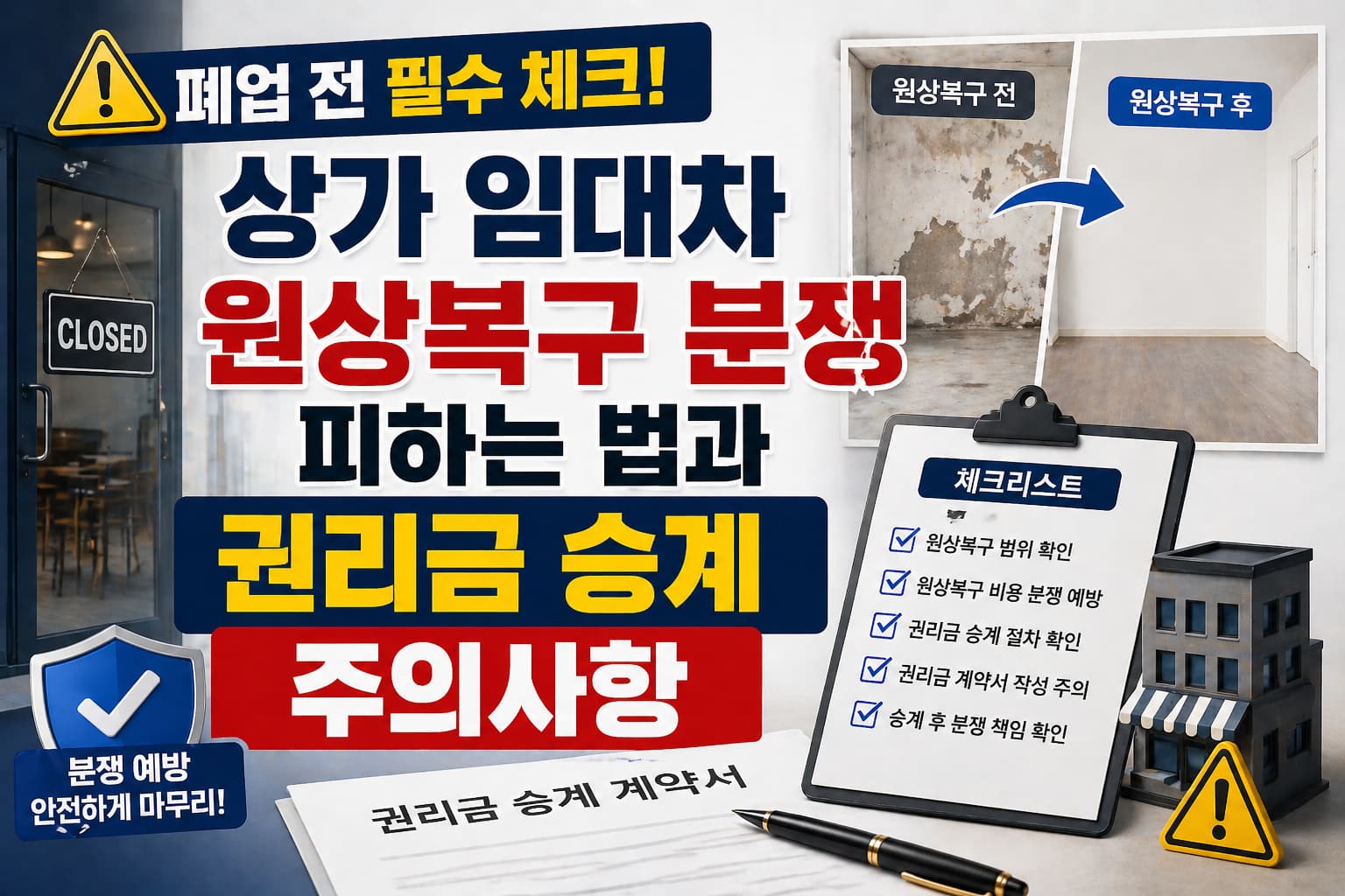 상가 임대차 계약 종료 후 원상복구 범위와 시설물 철거 분쟁을 설명하는 법률 가이드 이미지