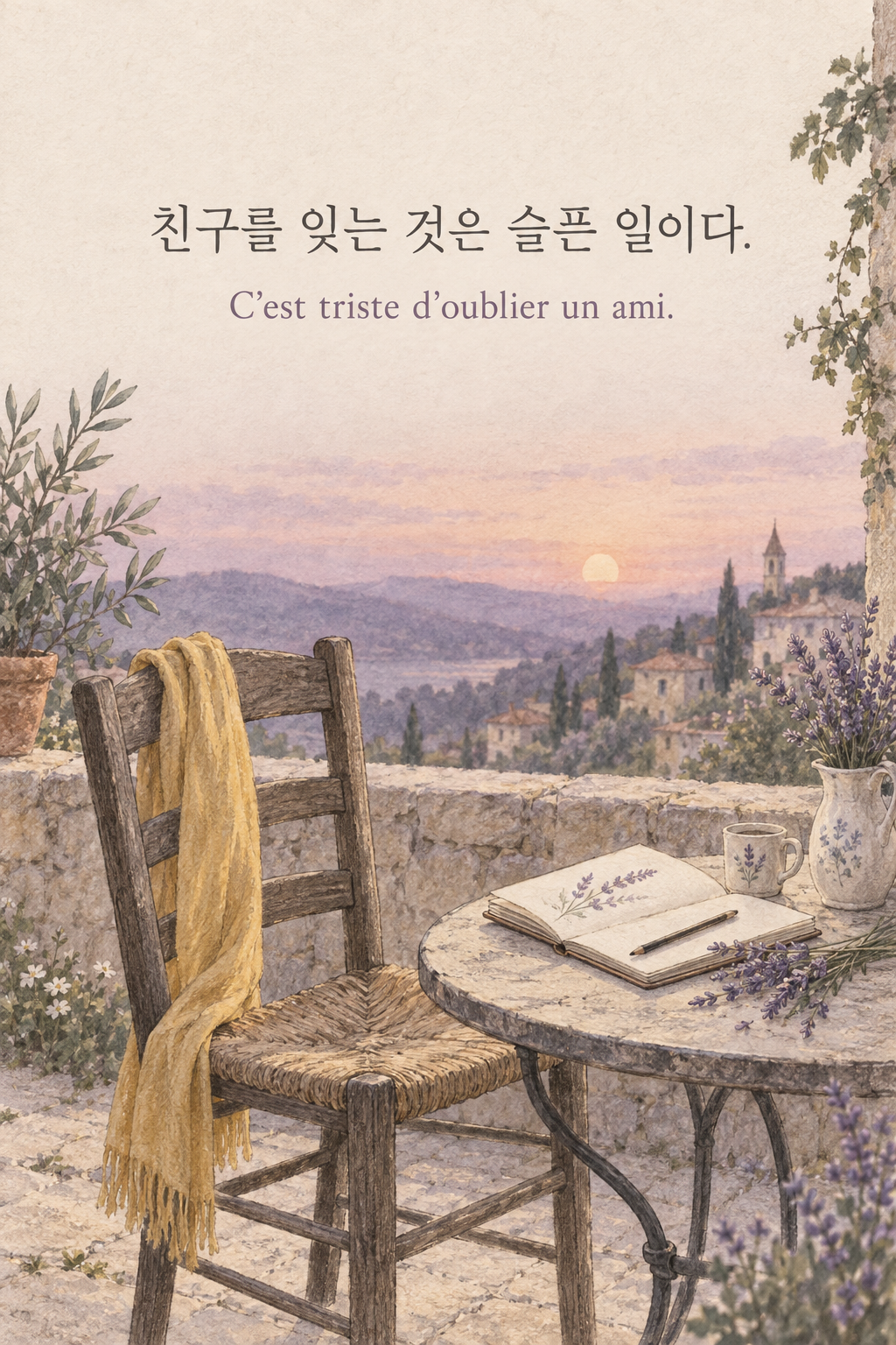 친구를 잊는 것은 슬픈 일이다. 프랑스어 원문과 함께 담은 어린 왕자 그림 이미지
