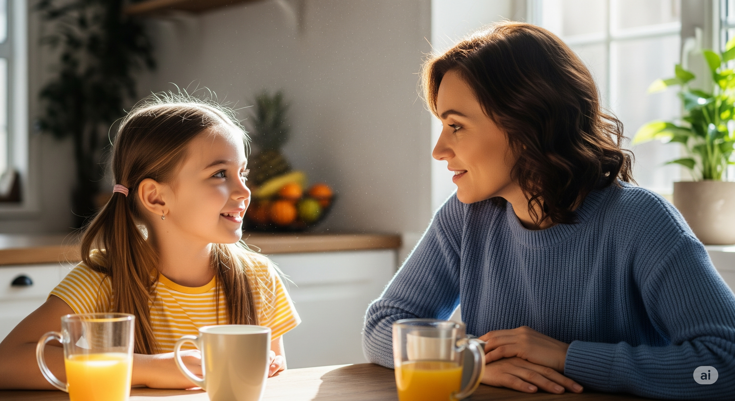 아이와 엄마가 대화하는 이미지