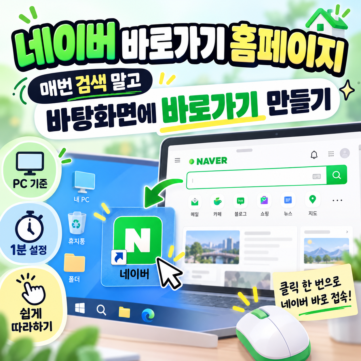 네이버 바로가기 홈페이지, 매번 검색하지 말고 바탕화면에 바로가기 만드는 방법
