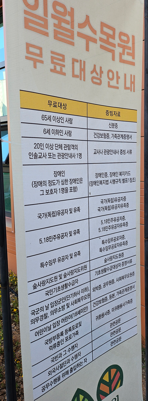 일월수목원 무료입장