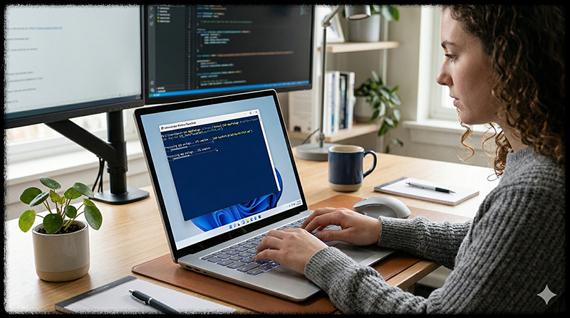 PowerShell에서 시작 메뉴 복구 명령을 실행하는 모습