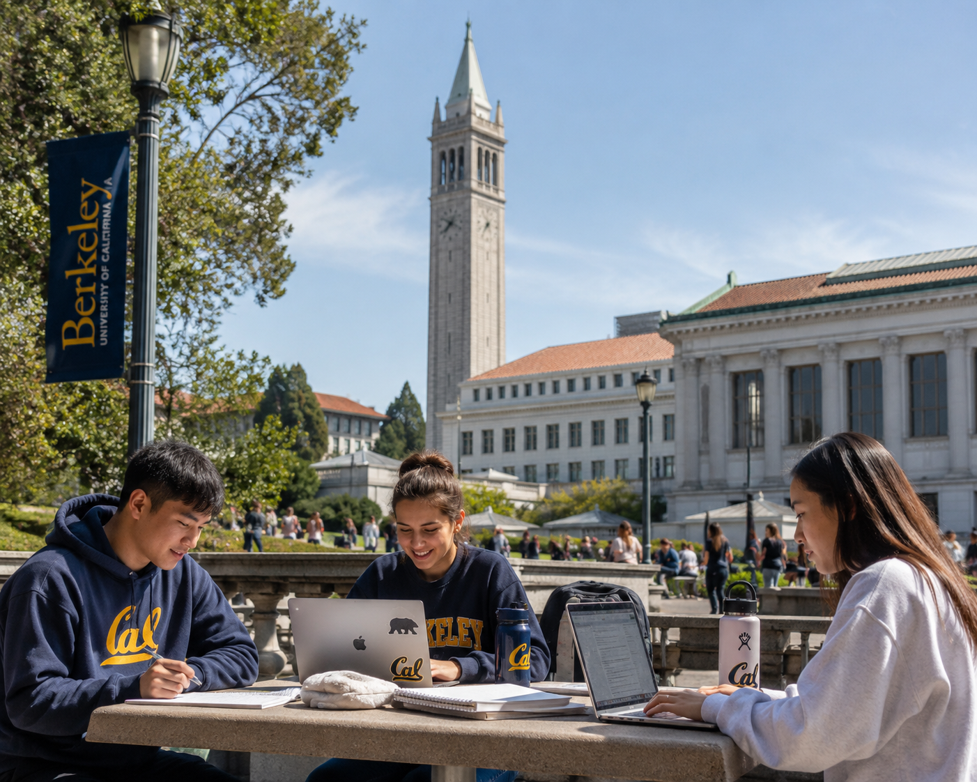 UC Berkeley campus students studying