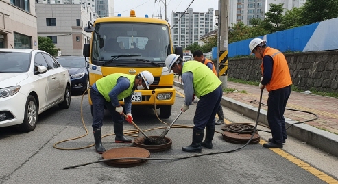 광주 남구 배수구 청소하는 모습