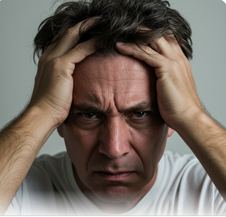 머리를 잡고 괴로워 하는 남자
