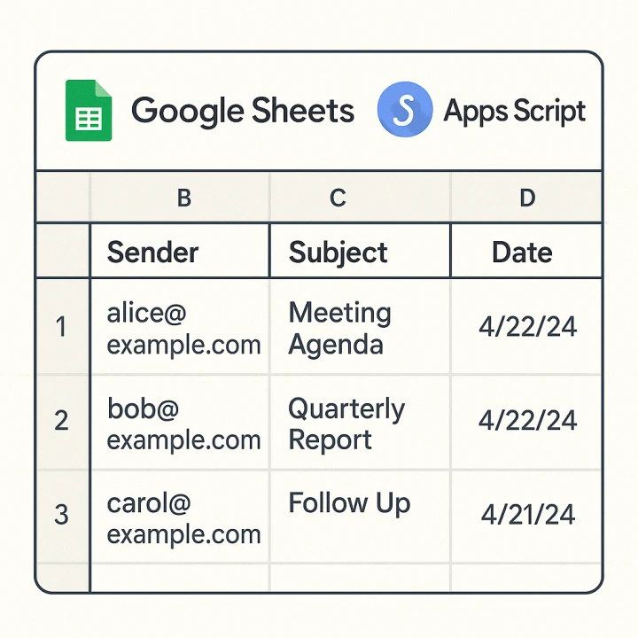 Gmail ๋ฉ์ผ ๋ก๊ทธ๊ฐ Google Sheets์ ์ ์ฅ๋ ํ๋ฉด