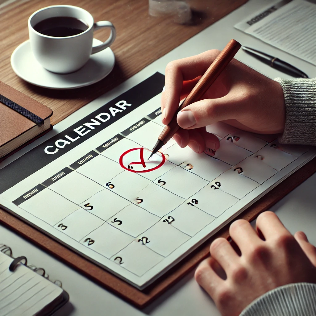캘린더에 약속을 표시하는 사람의 모습