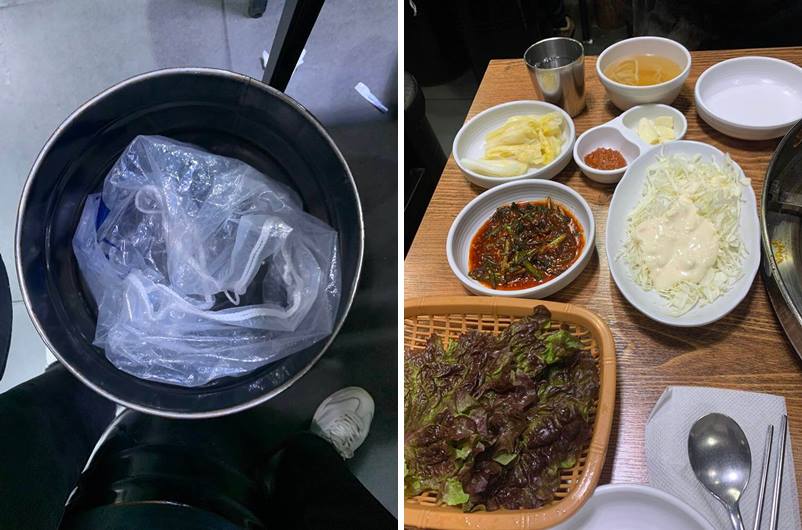 짐 놓을 수 있는 의자 및 기본 반찬