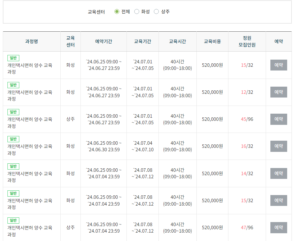 개인택시 양수교육 신청 홈페이지